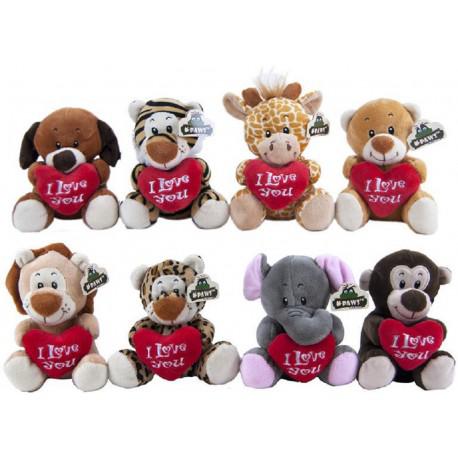 Plush Animals with heart 8 assorted 14cm