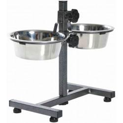 Trixie - Barra soporte y cuencos para perros, 2 x 0,75 L (diámetro 15 cm), hasta 27 cm de altura ajustable, negro-plata