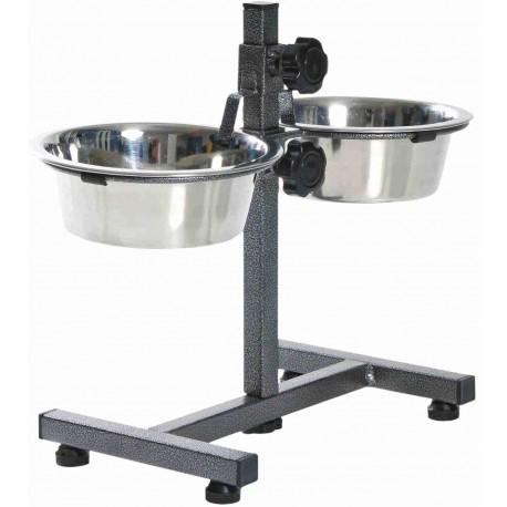 Trixie - Barra soporte y cuencos para perros, 2.8 l, ø24cm, pie en H, 50cm de altura ajustable, negro-plata Trixie - Barra soporte y cuencos para perros, 2.8 l, ø24cm, pie en H, 50cm de altura ajustable, negro-plata