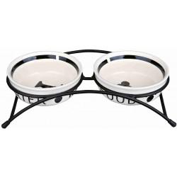 Trixie Set Comedero Cerámico y Pie, Blanco Negro, Multicolor, 0,60 L 2x0.6 l, ø15 cm