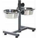 Trixie - Barra soporte y cuencos para perros, 2 x 0,75 L (diámetro 15 cm), hasta 27 cm de altura ajustable, negro-plata