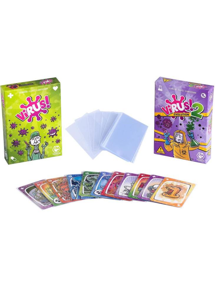 Juego de Cartas Virus + Virus 2 + 200 Fundas Transparentes