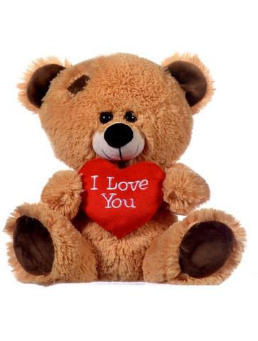 OSO 25CM CON CORAZÓN 3 COLORES OJOS GLITTER Y NARIZ METAL