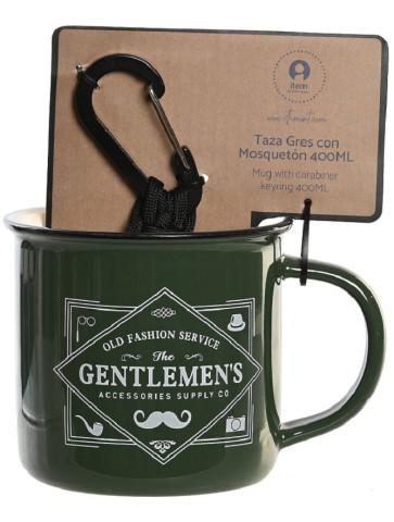 Set Regalo, Taza de Gres Verde 400ml y Llavero Mosquetón