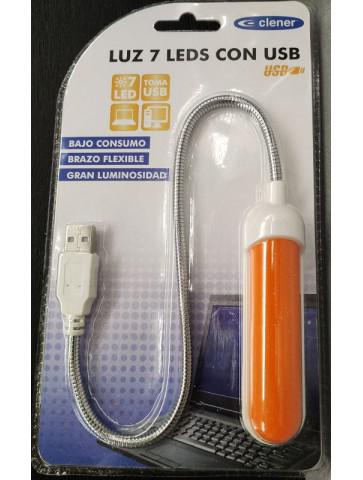 Luz 7 LED con con brazo flexible y USB - NARANJA