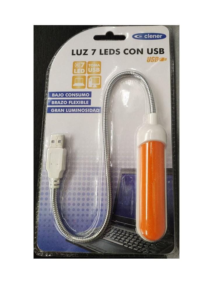 Luz 7 LED con con brazo flexible y USB - NARANJA Luz 7 LED con con brazo flexible y USB - NARANJA