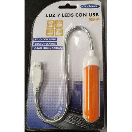 Luz 7 LED con con brazo flexible y USB - NARANJA