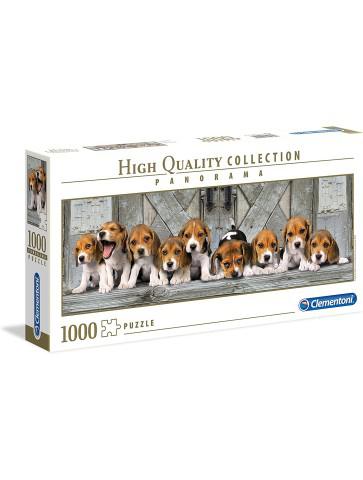 Clementoni - Puzzle 1000 piezas panorámico paisaje animales, Cachorritos perrito Beagles
