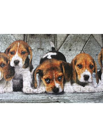 Clementoni - Puzzle 1000 piezas panorámico paisaje animales, Cachorritos perrito Beagles.