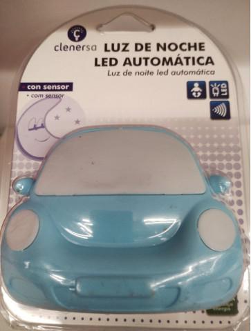 Luz de noche con interruptor, a 220V, 0.1 W, Coche, Color Blanco y Azul -Clenersa-