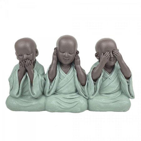 Figura Monjes 'No Ve, No Oye, No Habla' de Resina | Sabiduría y Armonía | Medidas 15,50 x 4,50 x 9 cm | Peso 230 g