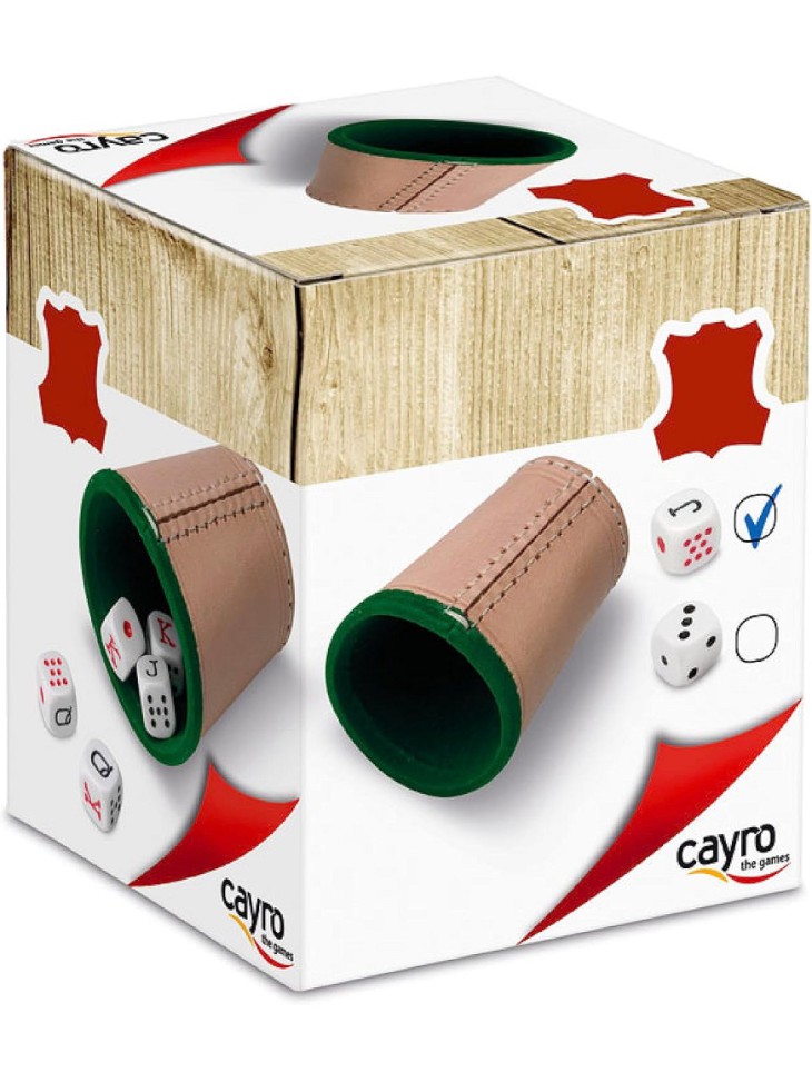 Cubilete de dados en cuero con 5 dados de póker de 16 mm