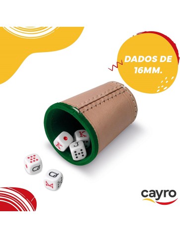 Cubilete de dados en cuero con 5 dados de póker de 16 mm