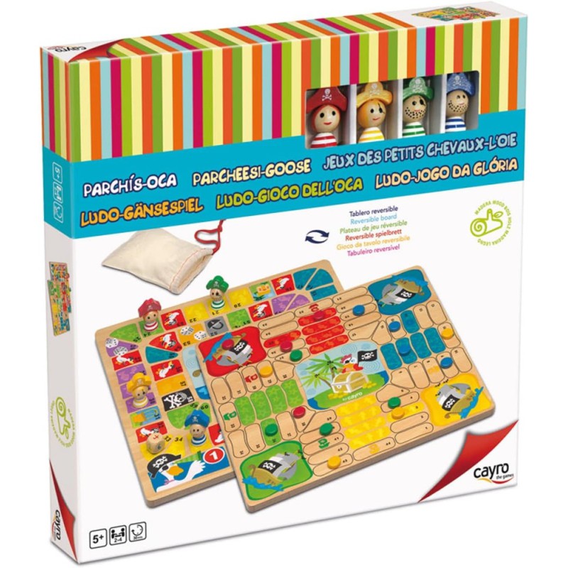Parchís y Oca Piratas - Juego Reversible de Madera
