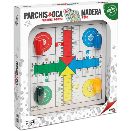 Juego de mesa Parchís y Oca Cayro, piezas de madera y dados para niños