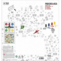 Juego de mesa Parchís y Oca Cayro, piezas de madera y dados para niños